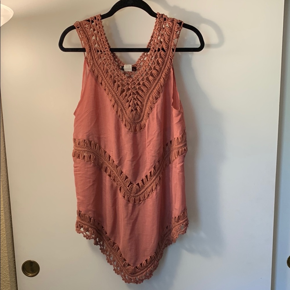 Crochet Trim Tank Top - Coral
